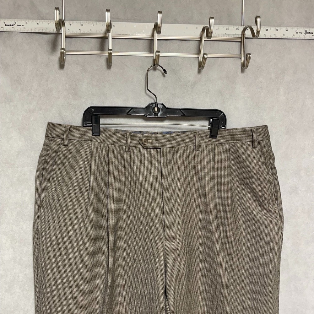 Ralph Lauren Pants Men 44x32 Beige Black Houndstooth Winter Flannel Cuff Pleated